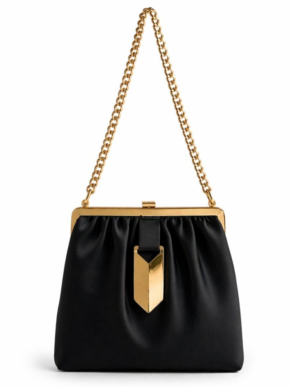 Vintage Black Satin Gold Chevron Formal Shoulder Bag 50s 60s